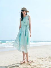 Women's Sleeveless Vacation Dress with Back Cutout