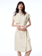 Women's Asymmetrical Sleeveless Dress with Belt