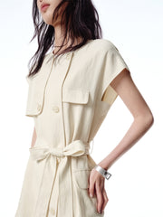 Women's Asymmetrical Sleeveless Dress with Belt