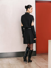 Women's Mock-Neck Knit Dress with Arm Warmers