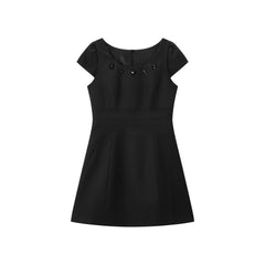 Women's Hepburn-Style Beaded Short Sleeve Dress