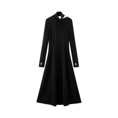 Women's Elegant Commuter Black Long-Sleeve Knit Dress