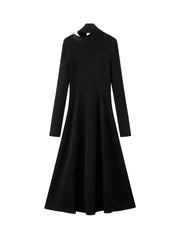 Women's Elegant Commuter Black Long-Sleeve Knit Dress