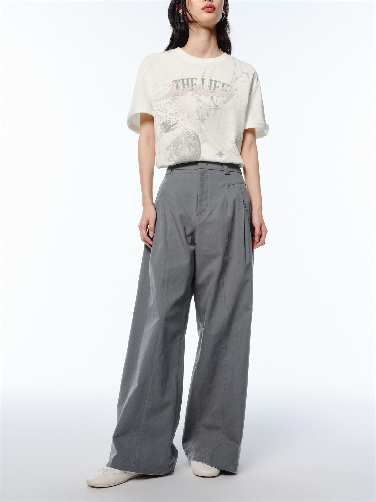 Women's High-Waisted Grey Wide-Leg Pants