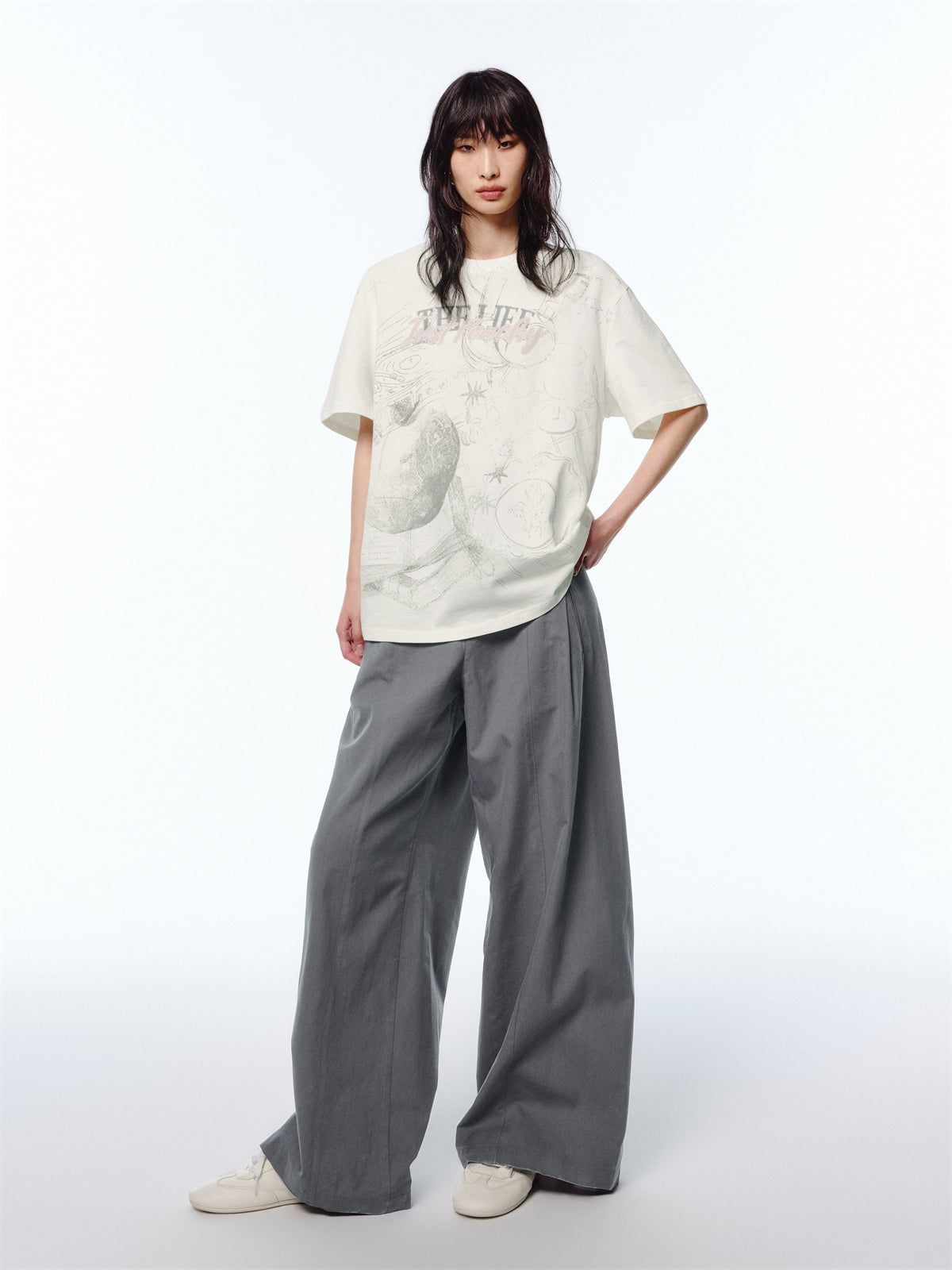 Women's High-Waisted Grey Wide-Leg Pants