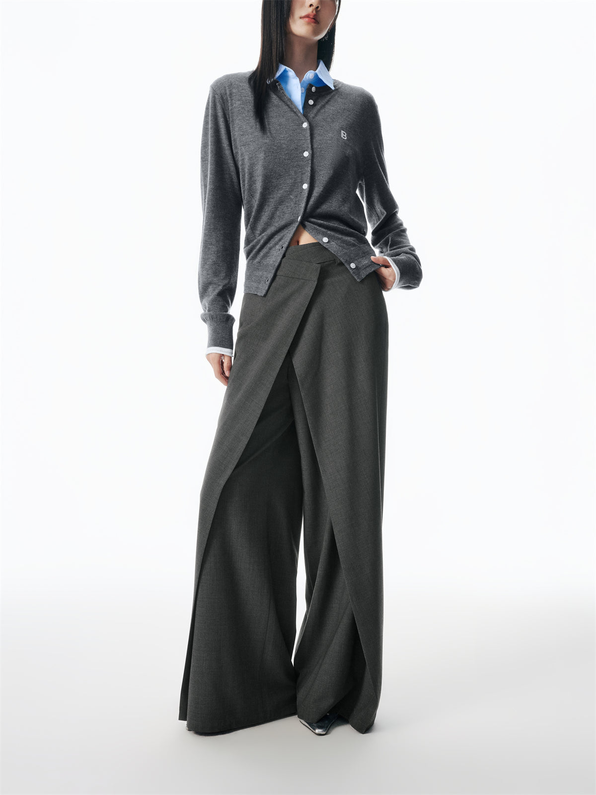 Women's Asymmetrical Wide-Leg Suit Pants