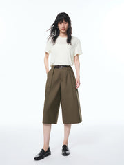 Women's Pleated Cropped Straight-Leg Pants