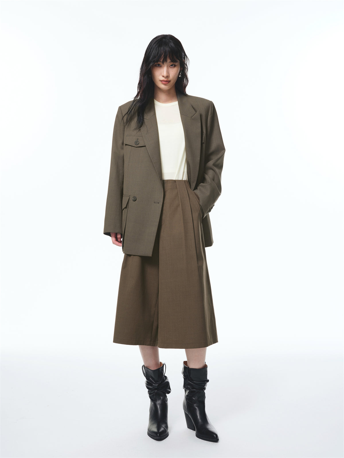 Women's Pleated Cropped Straight-Leg Pants