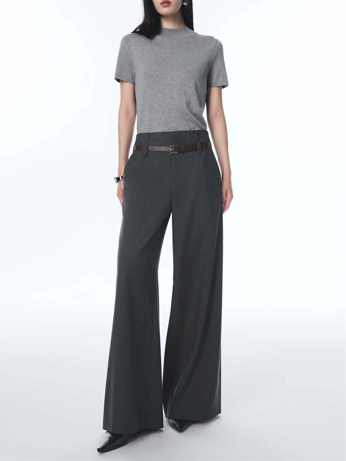 Women's Wide-Leg Suit Trousers with Belt