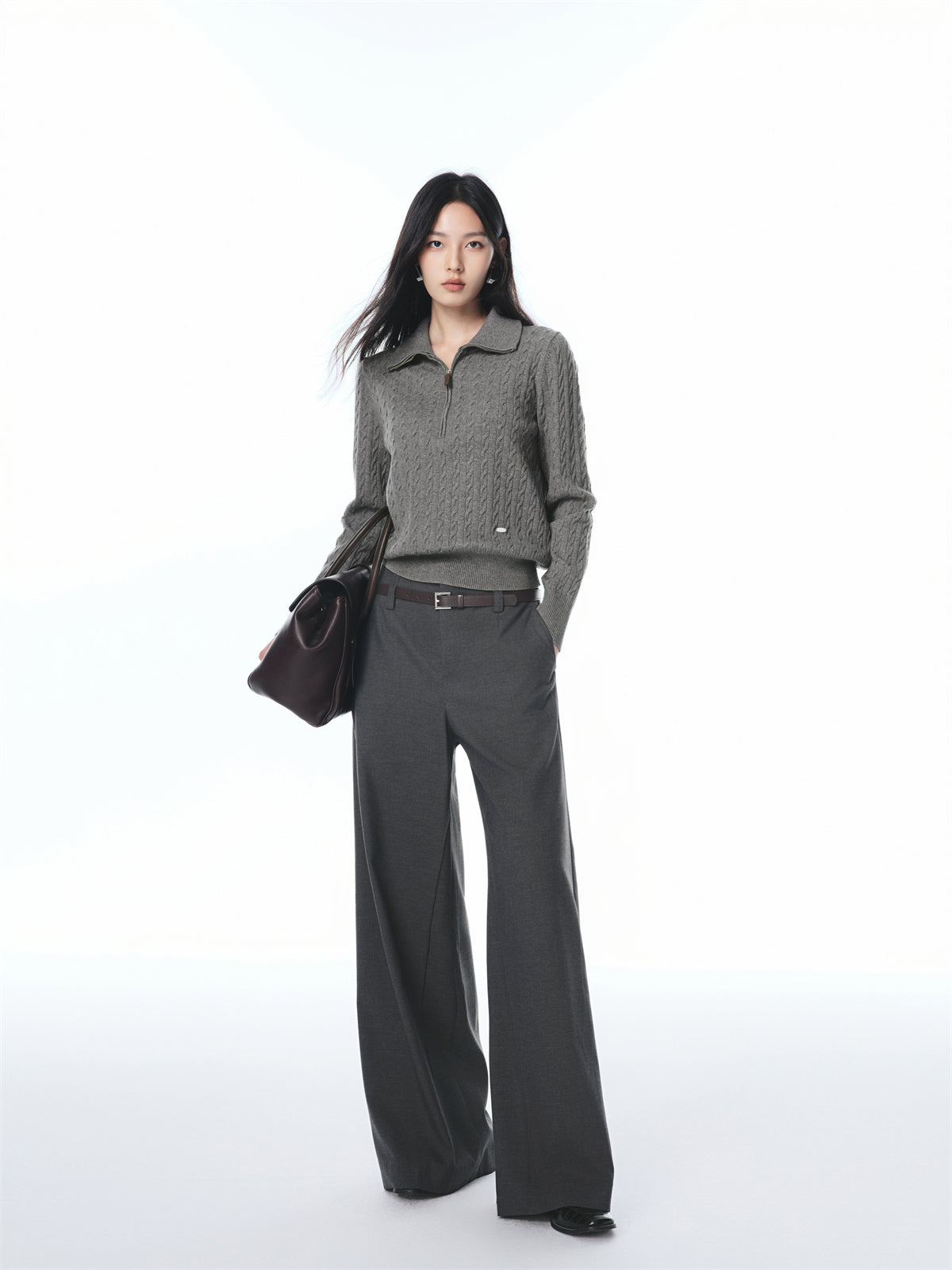 Women's Wide-Leg Suit Trousers with Belt