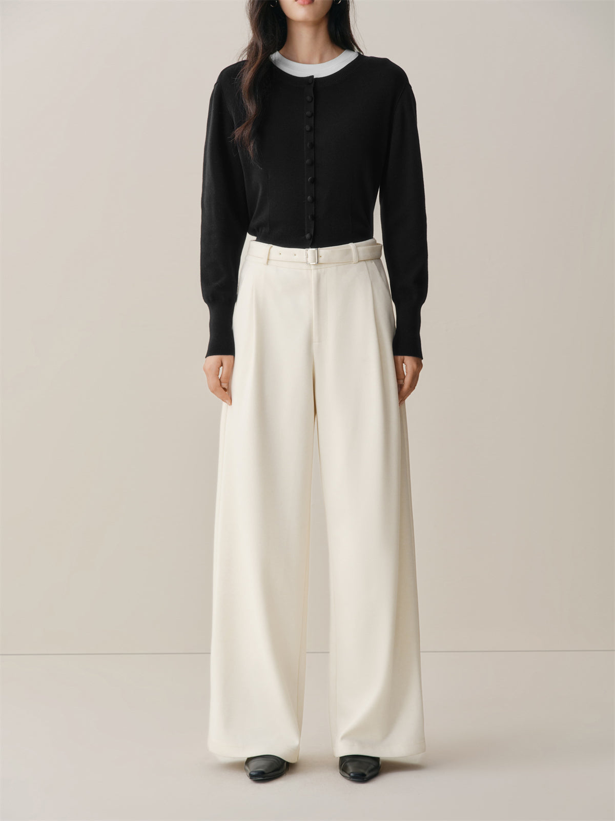 Women's Wide-Leg Pants with Self-Fabric Belt