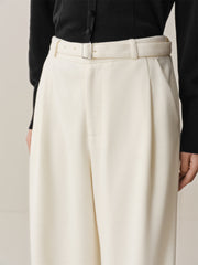 Women's Wide-Leg Pants with Self-Fabric Belt