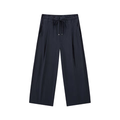 Women's Casual Navy Wide-Leg Straight Pants