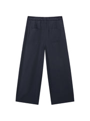 Women's Casual Navy Wide-Leg Straight Pants
