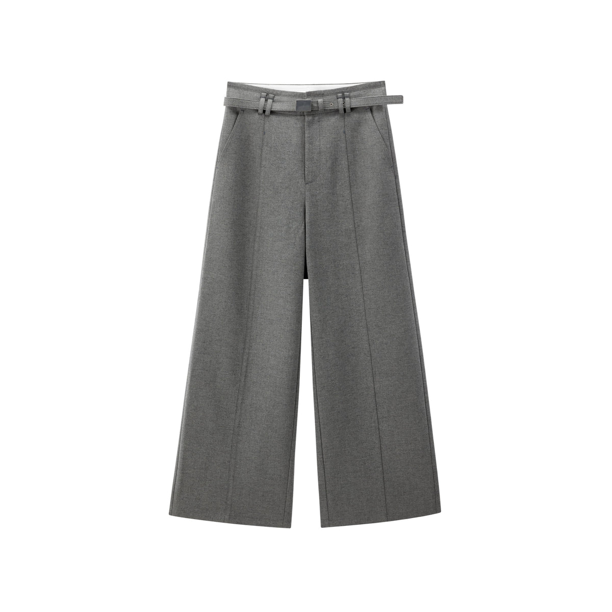 Women's Casual Grey Wool Wide-Leg Straight Suit Pants