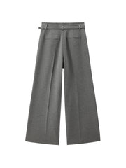 Women's Casual Grey Wool Wide-Leg Straight Suit Pants