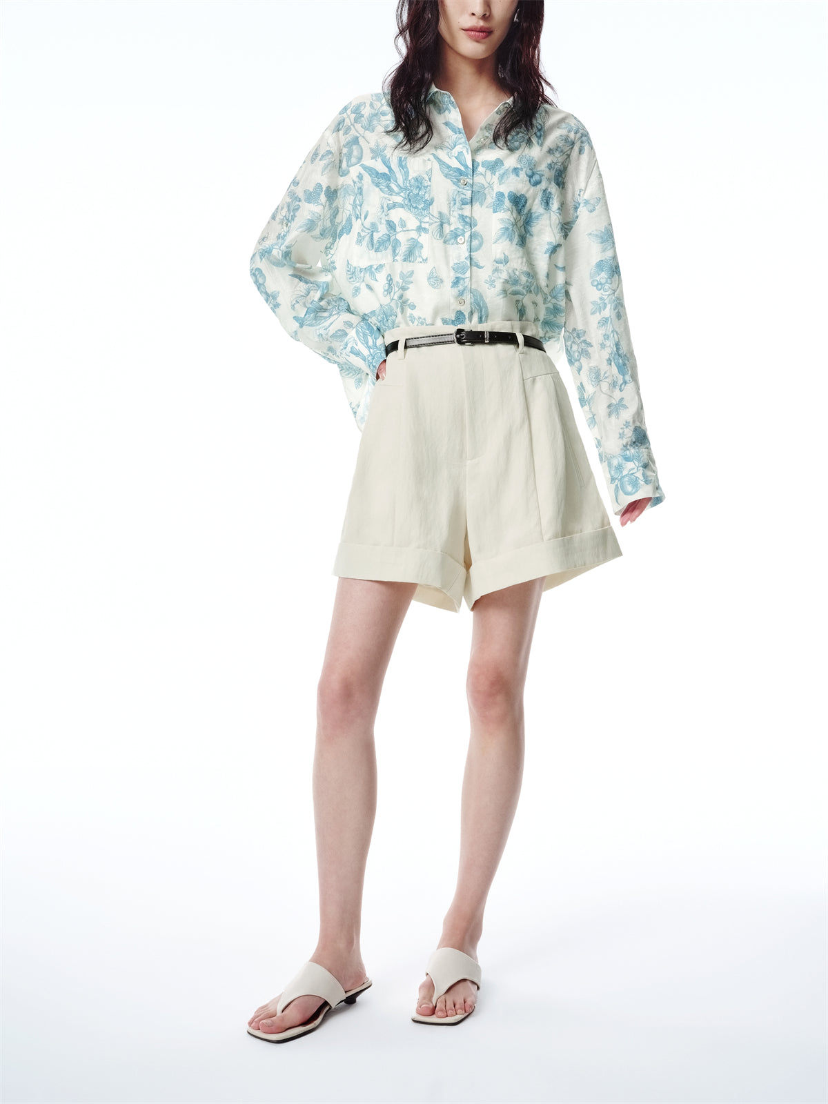 Women's High-Waisted Cuffed Shorts with Belt
