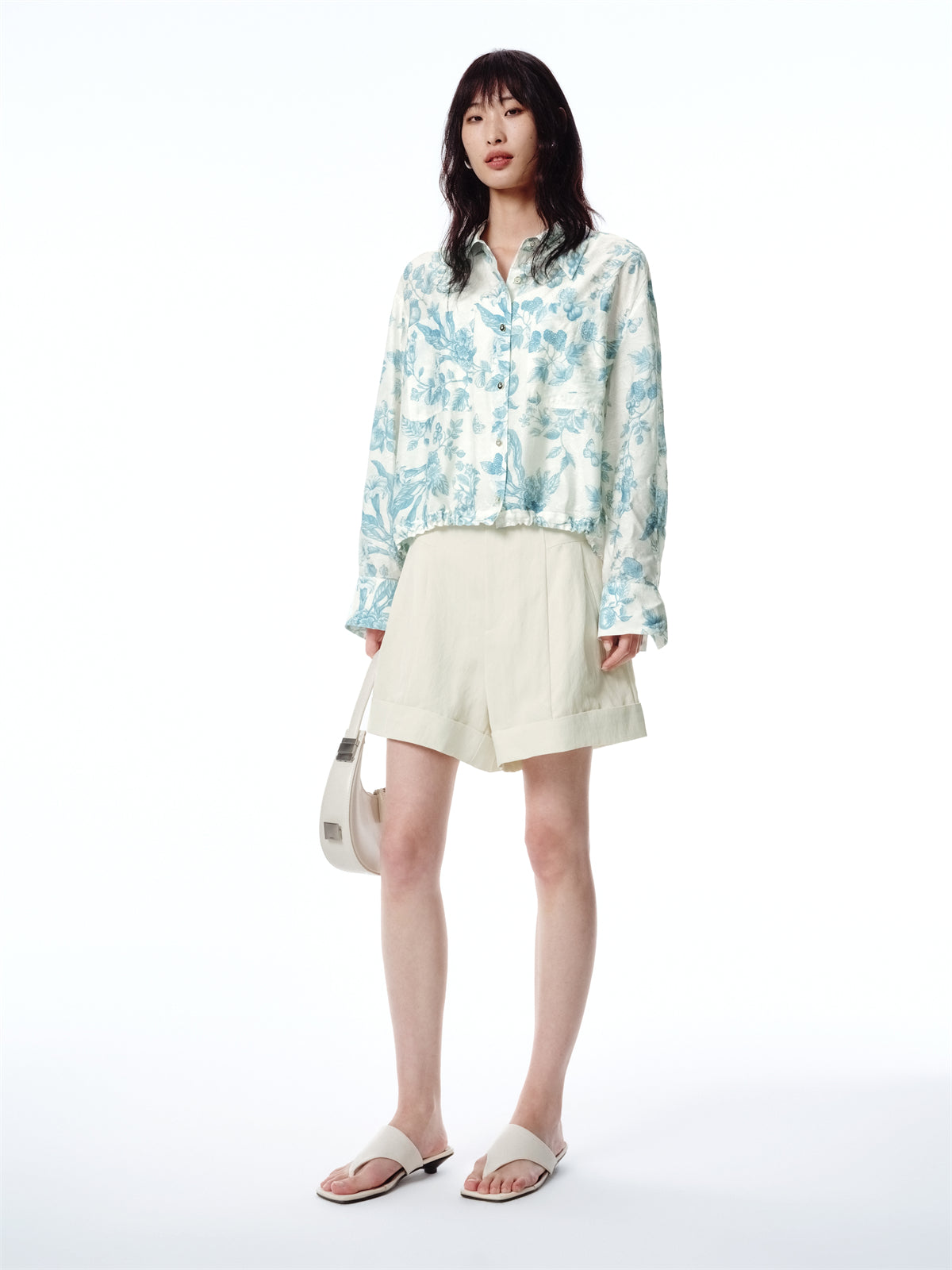 Women's High-Waisted Cuffed Shorts with Belt