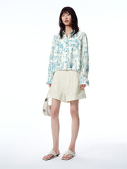 Women's High-Waisted Cuffed Shorts with Belt