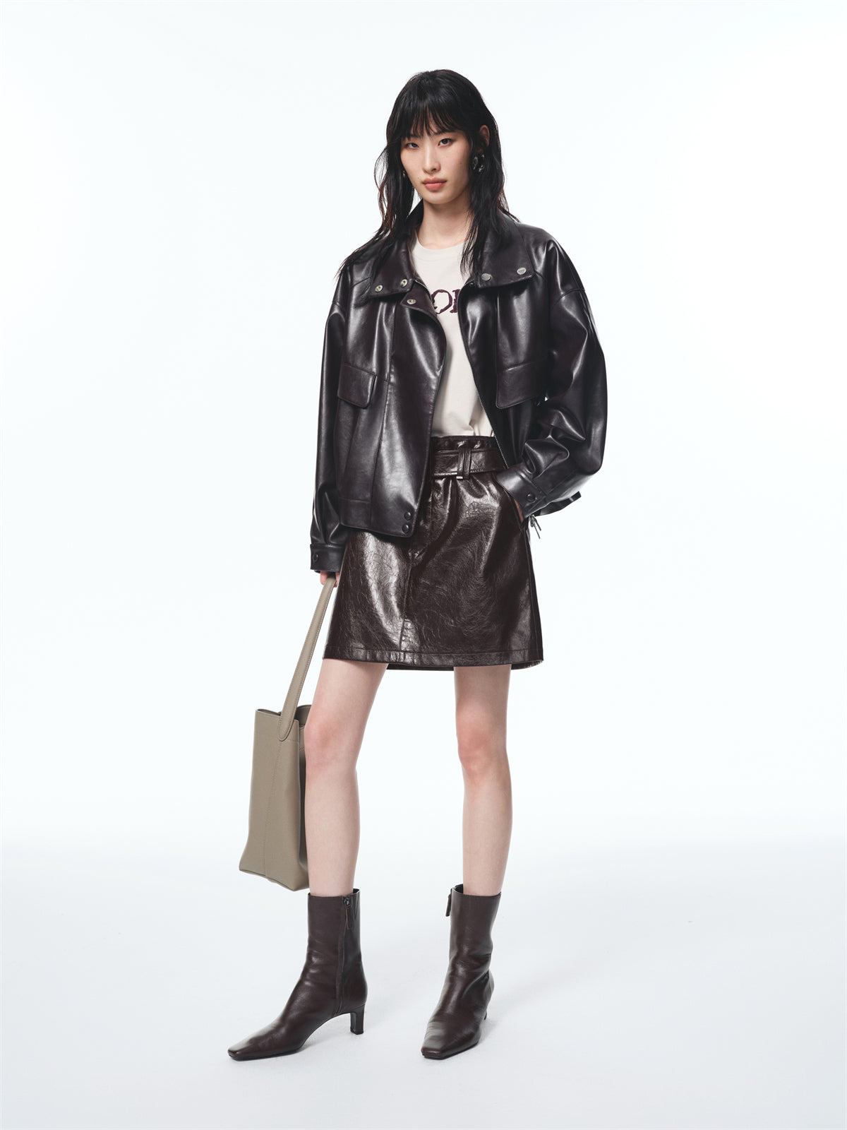 Women's PU Wide-Waist A-Line Skirt