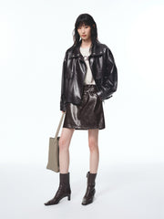 Women's PU Wide-Waist A-Line Skirt