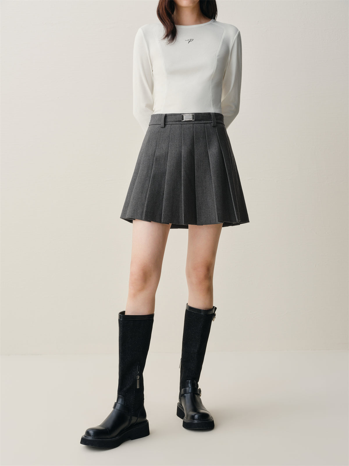 Women's Wool-Blend Pleated Short Skirt