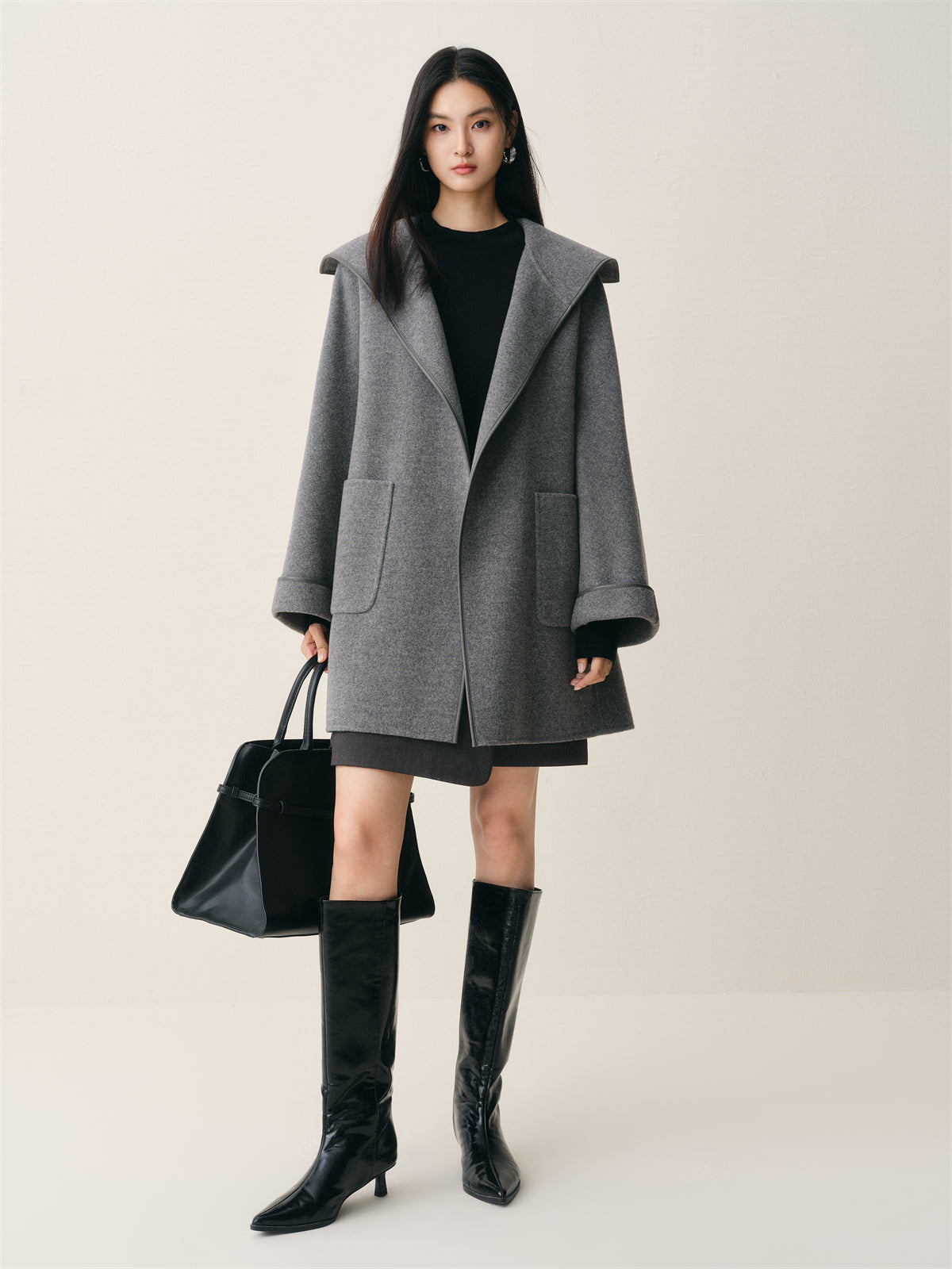Women's Belted Robe-Style Double-Face Wool Coat