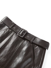 Women's PU A-Line Skirt with Detachable Belt