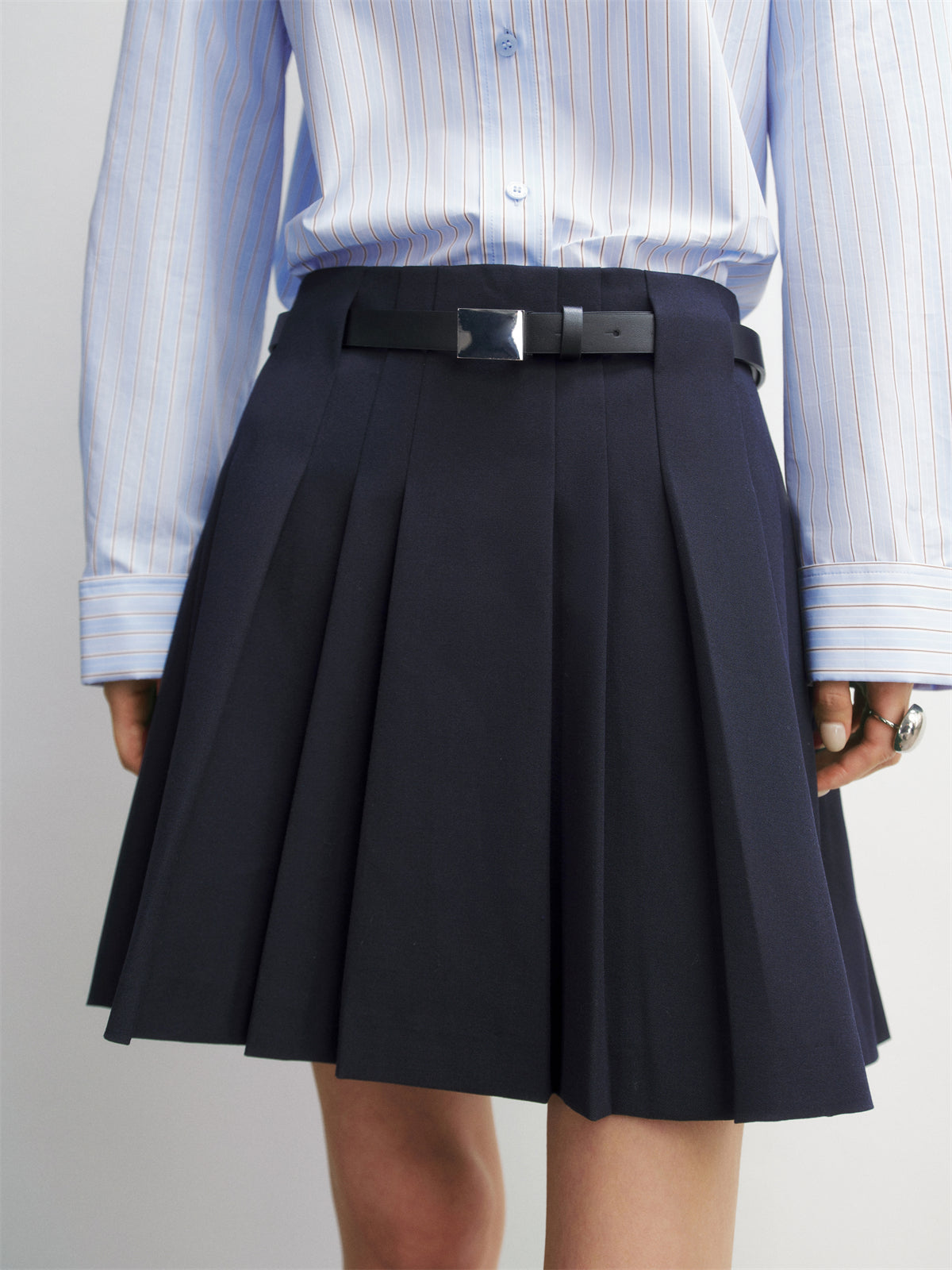 Women's Wool-Blend Pleated A-Line Mini Skirt