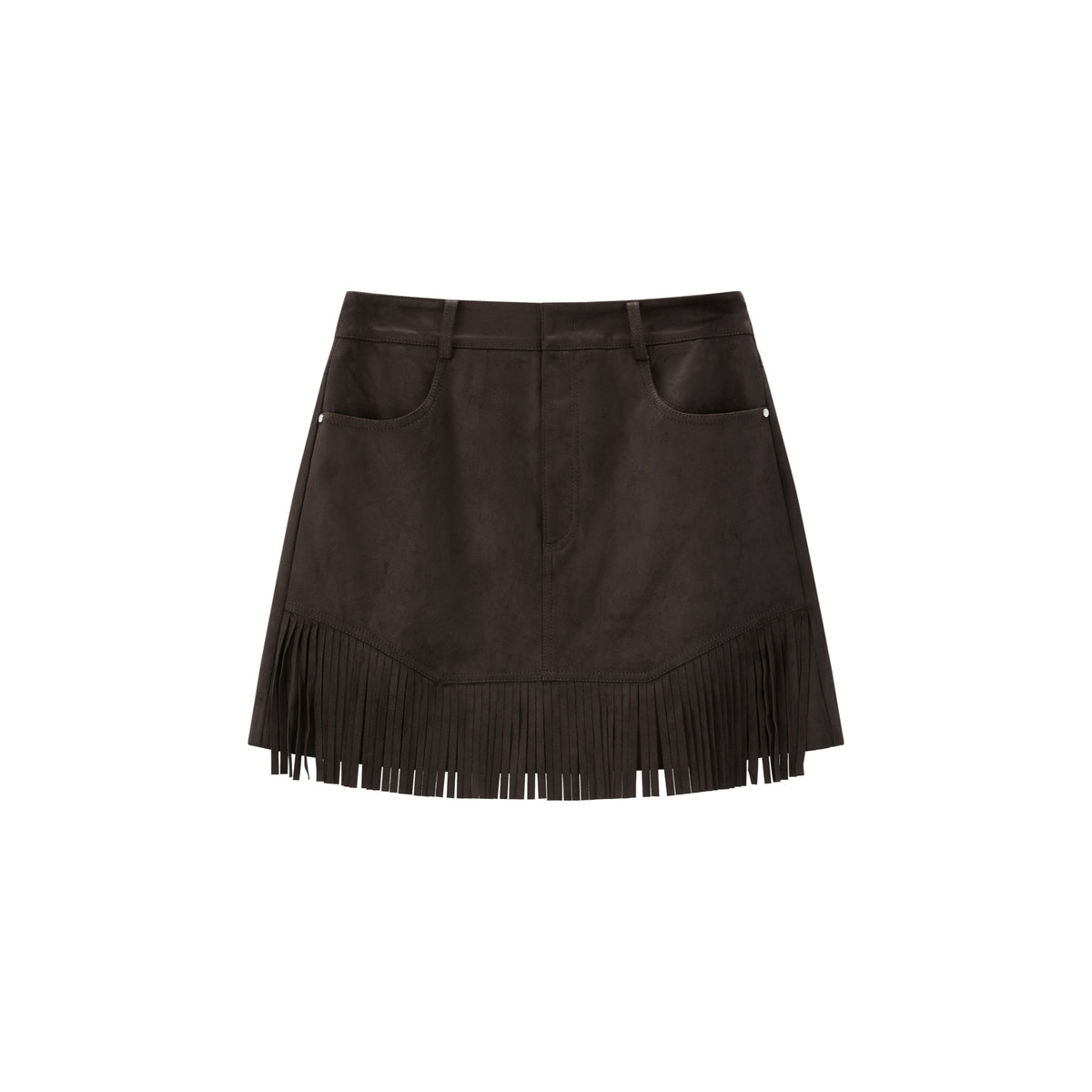 Women's Casual Faux-Suede A-Line Fringe Mini Skirt