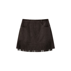 Women's Casual Faux-Suede A-Line Fringe Mini Skirt