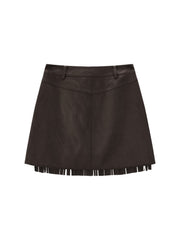 Women's Casual Faux-Suede A-Line Fringe Mini Skirt