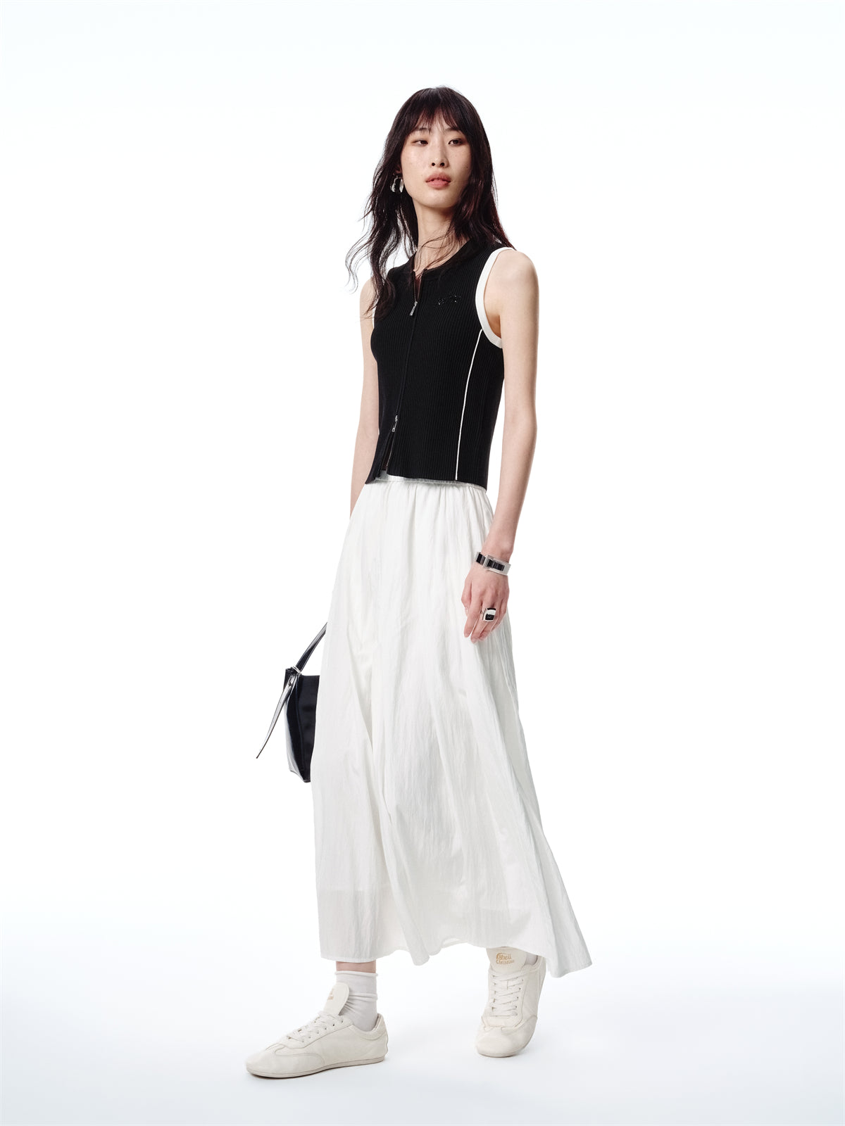 Women's High Elastic-Waist Textured Maxi Skirt