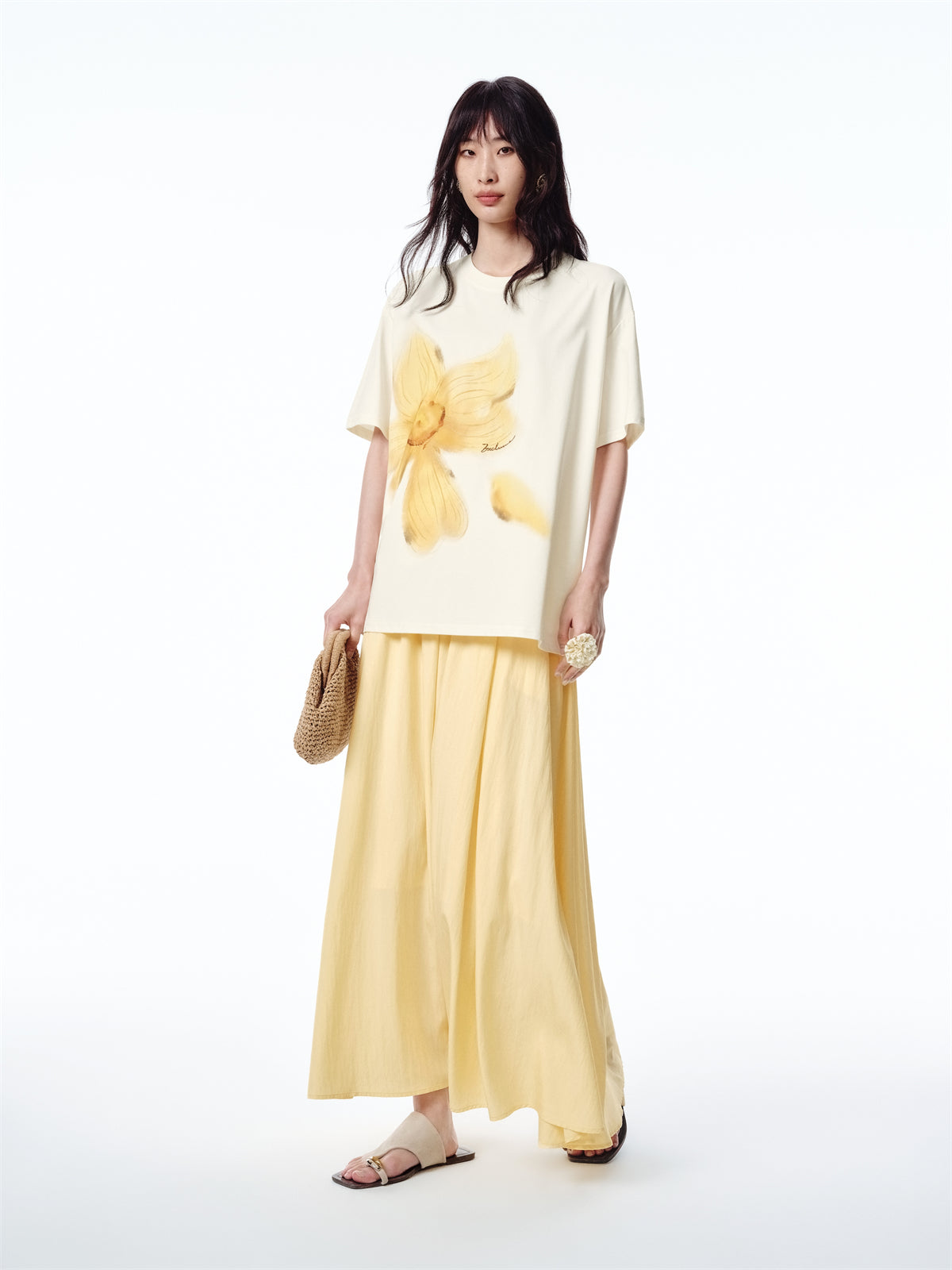 Women's Textured Pleated A-Line Maxi Skirt