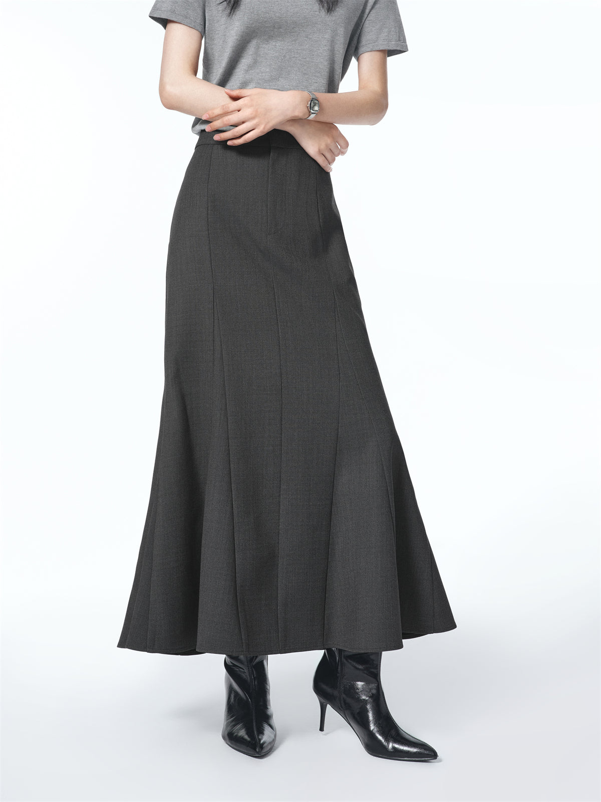 Women's Grey Sheep Wool Maxi Mermaid Skirt