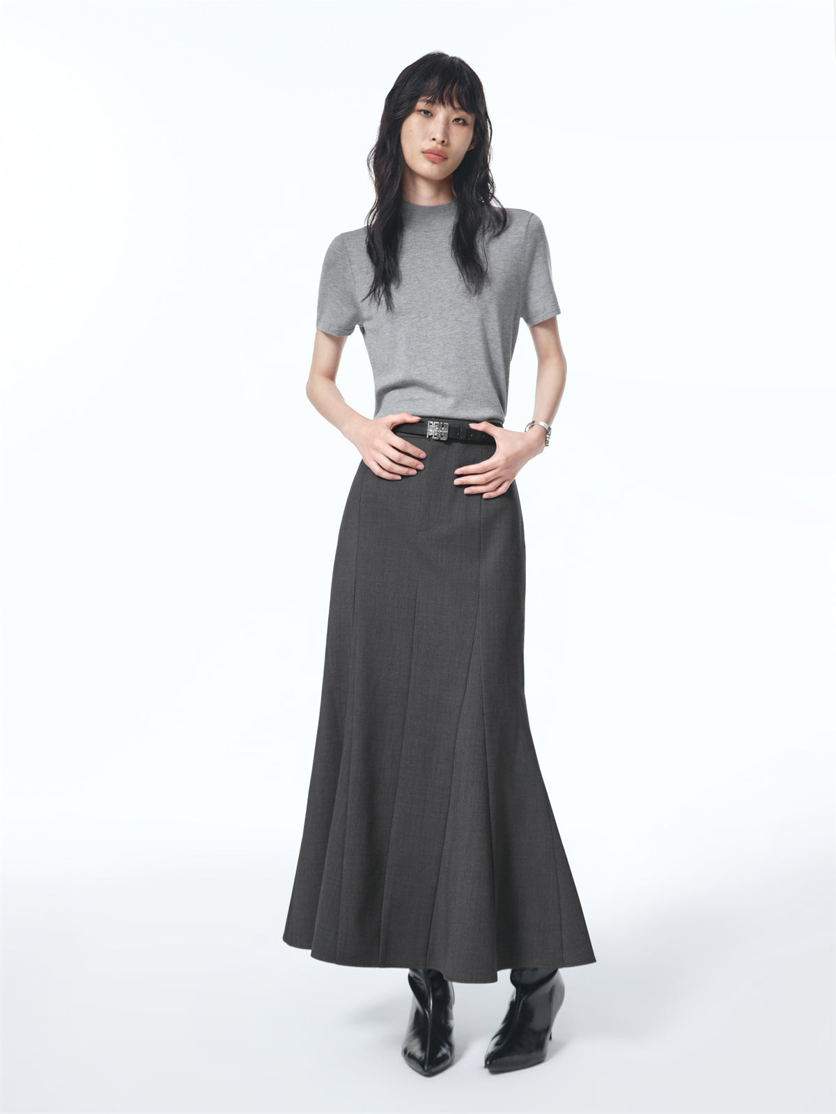 Women's Grey Sheep Wool Maxi Mermaid Skirt