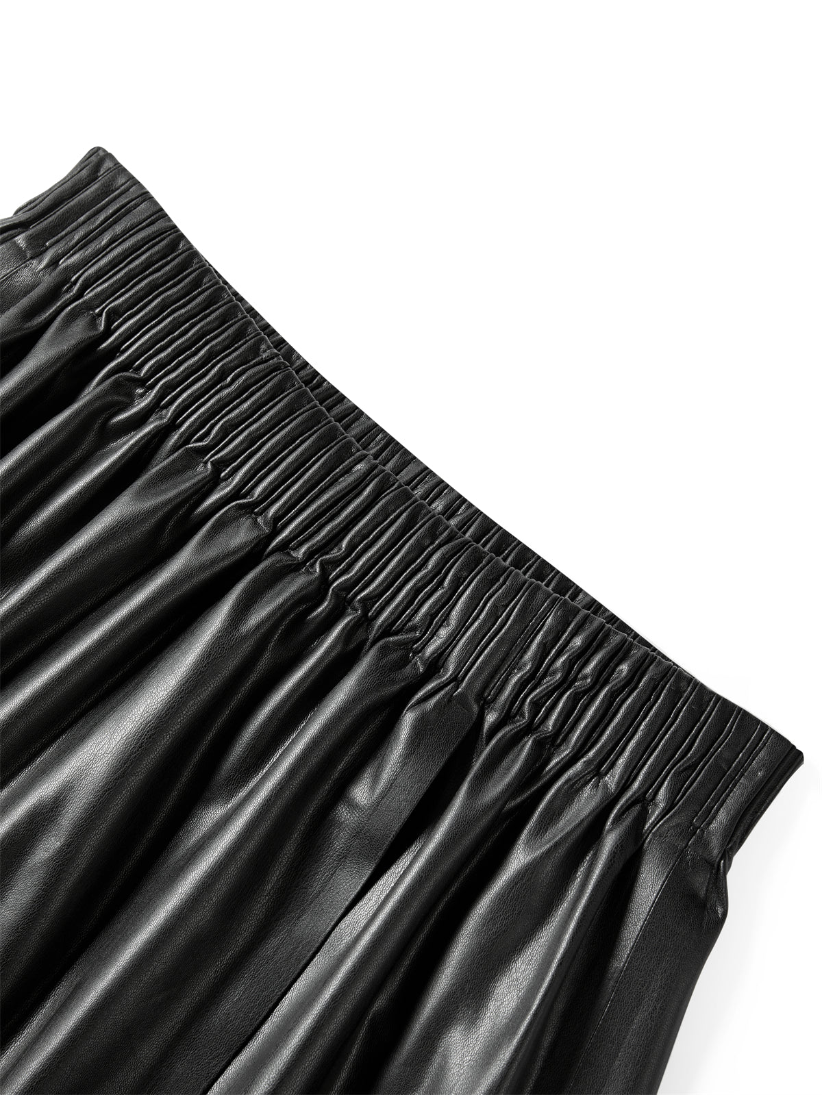 Women's PU Mid-Length Skirt with Elastic Waist