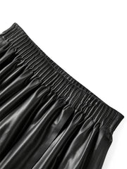Women's PU Mid-Length Skirt with Elastic Waist