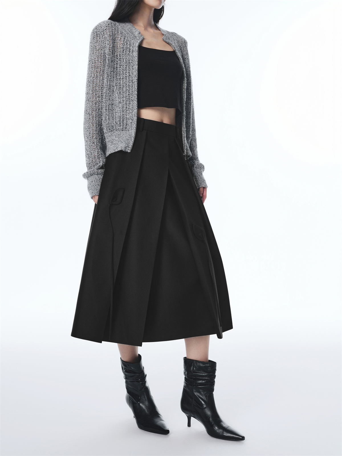 Women's 3D Floral Pleated A-Line Skirt