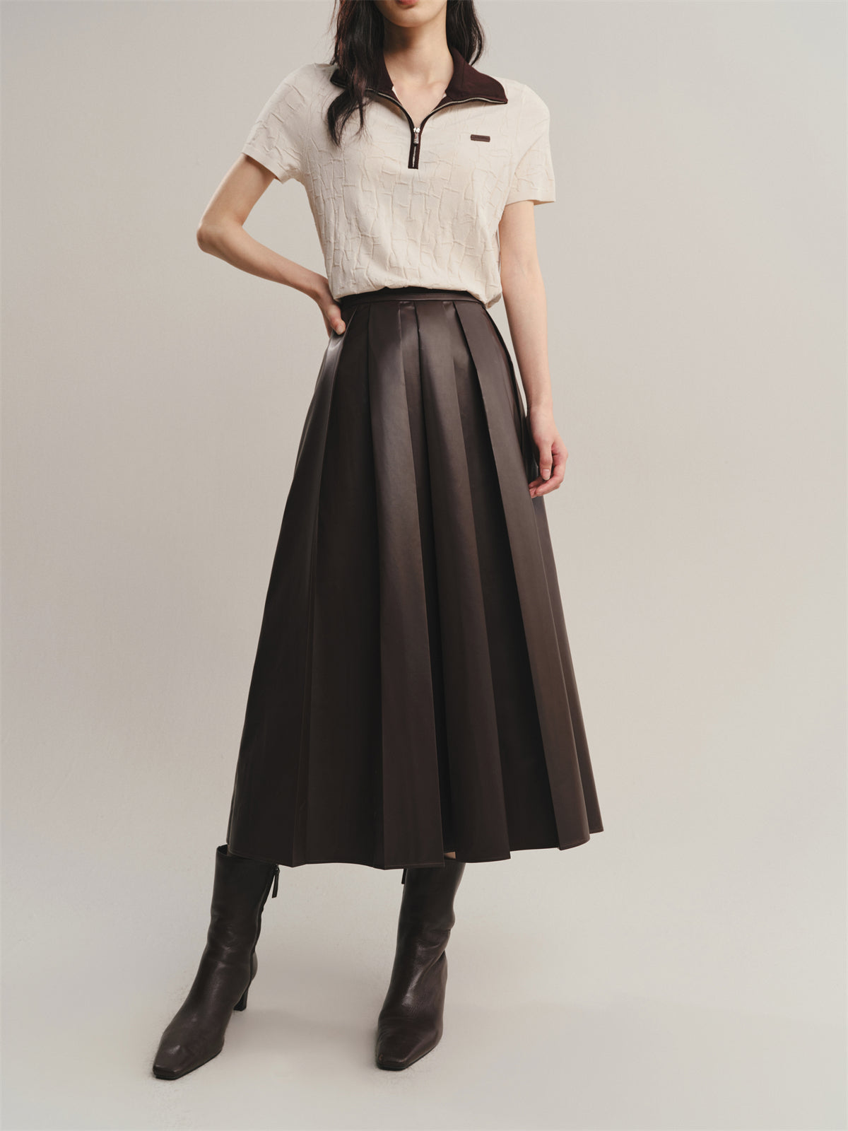 Women's PU Pleated Skirt