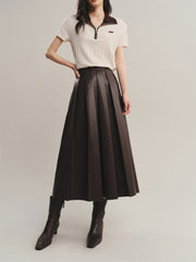 Women's PU Pleated Skirt