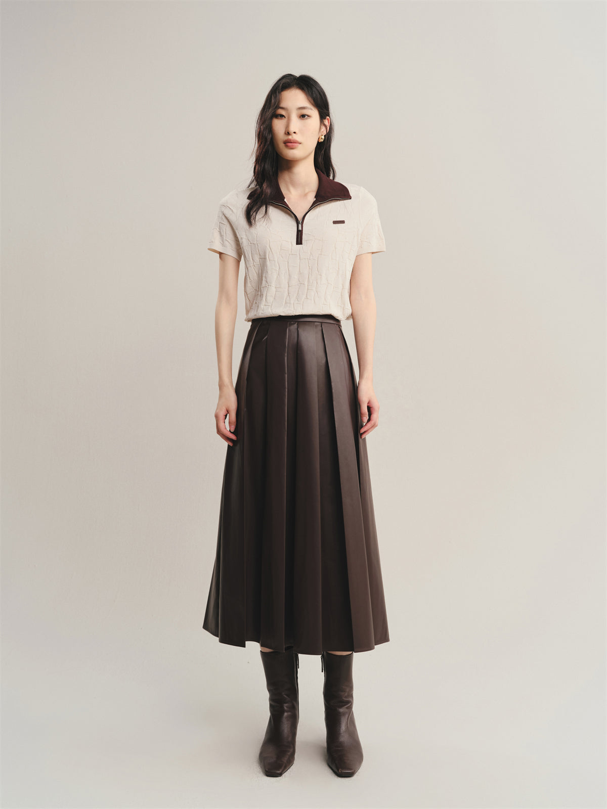 Women's PU Pleated Skirt