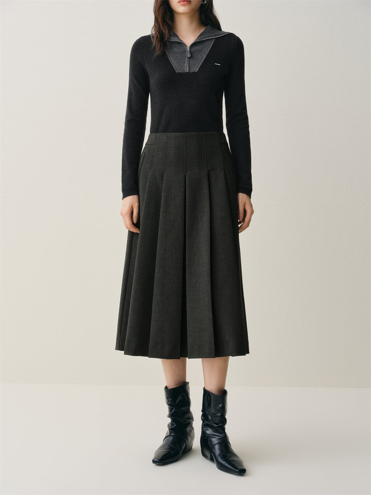 Women's High-Waist Pleated Midi Skirt