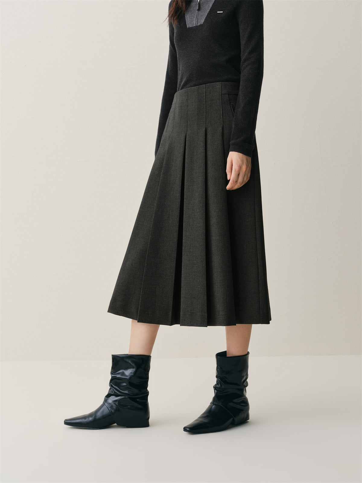 Women's High-Waist Pleated Midi Skirt
