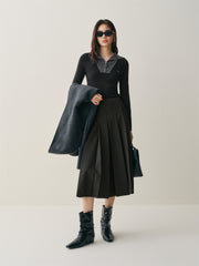 Women's High-Waist Pleated Midi Skirt