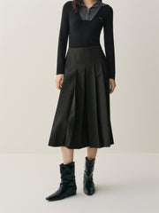 Women's High-Waist Pleated Midi Skirt