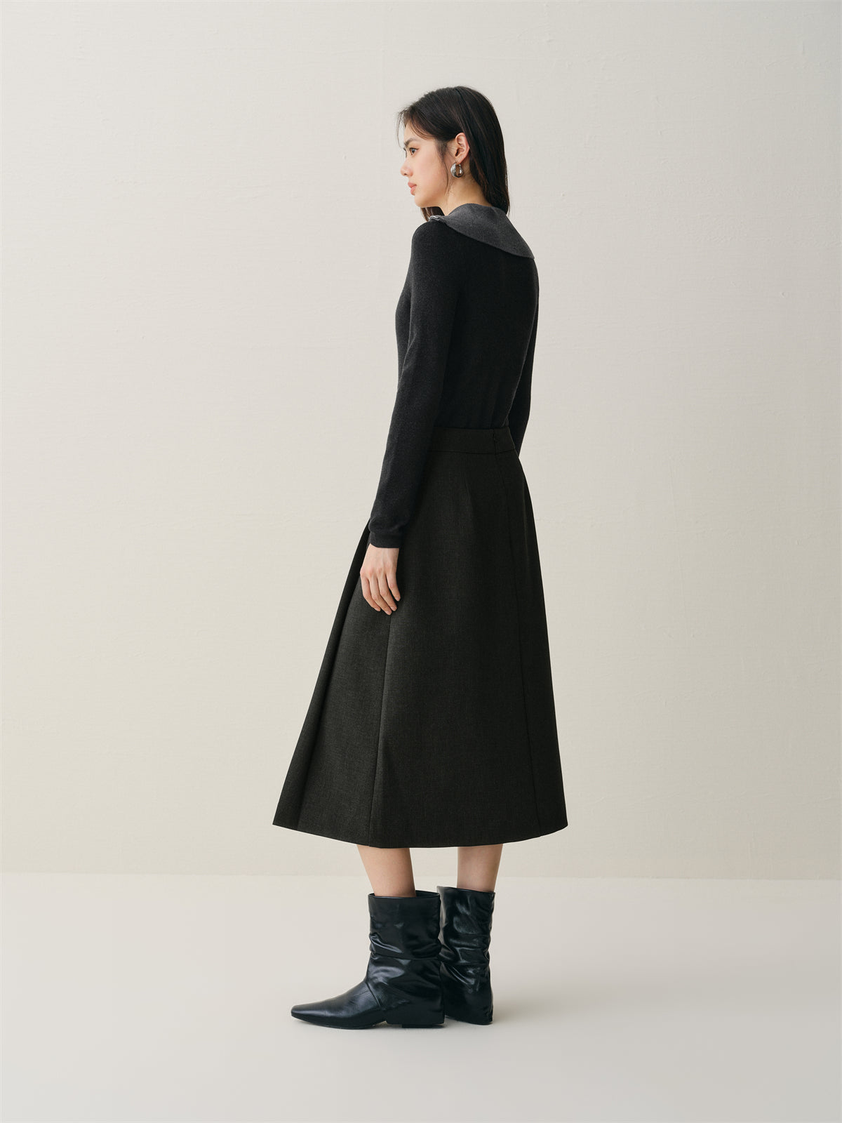 Women's High-Waist Pleated Midi Skirt