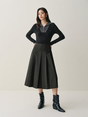 Women's High-Waist Pleated Midi Skirt
