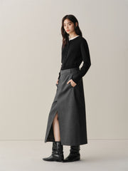 Women's Asymmetric-Slit Midi Skirt
