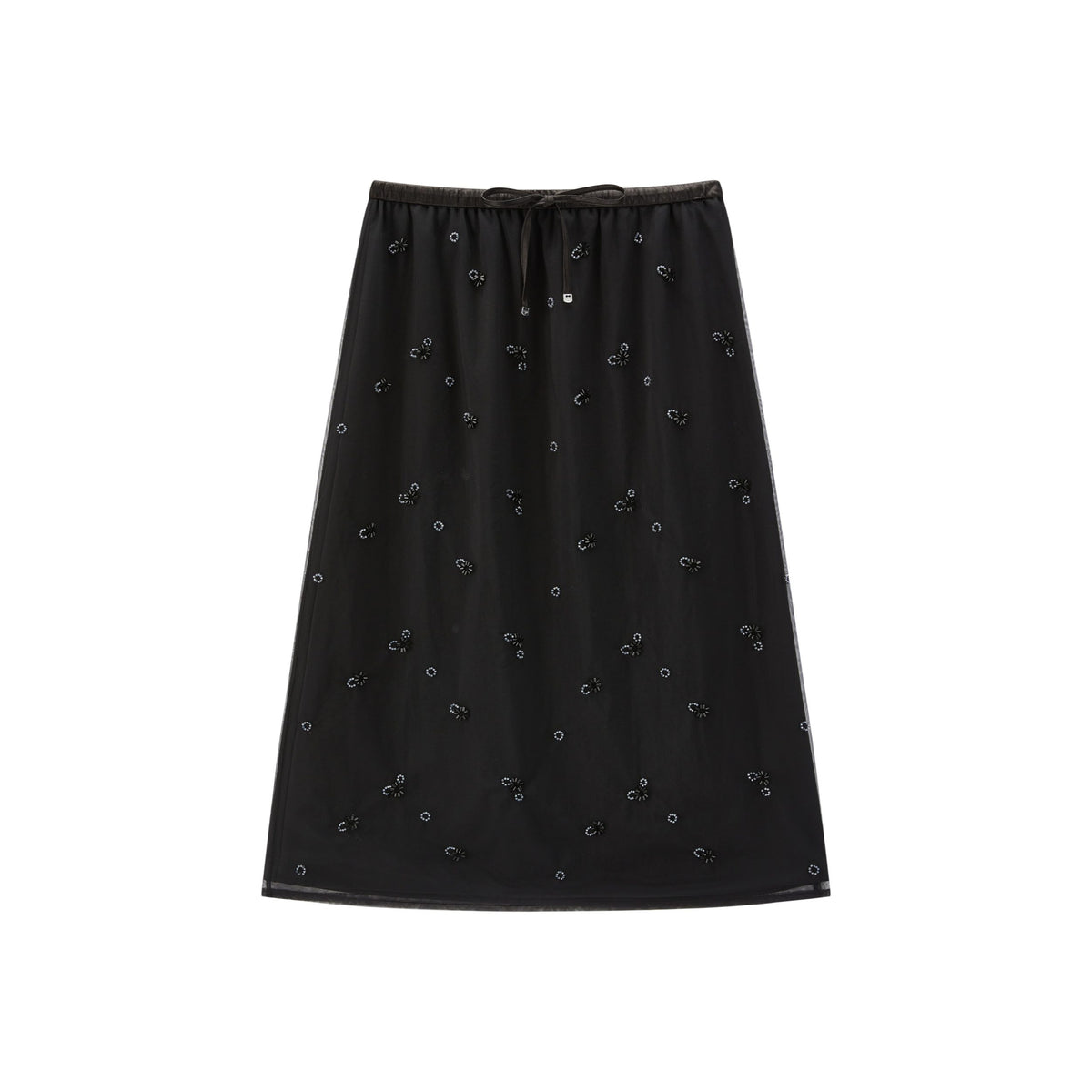 Women's Elegant Beaded Mesh A-Line Midi Skirt